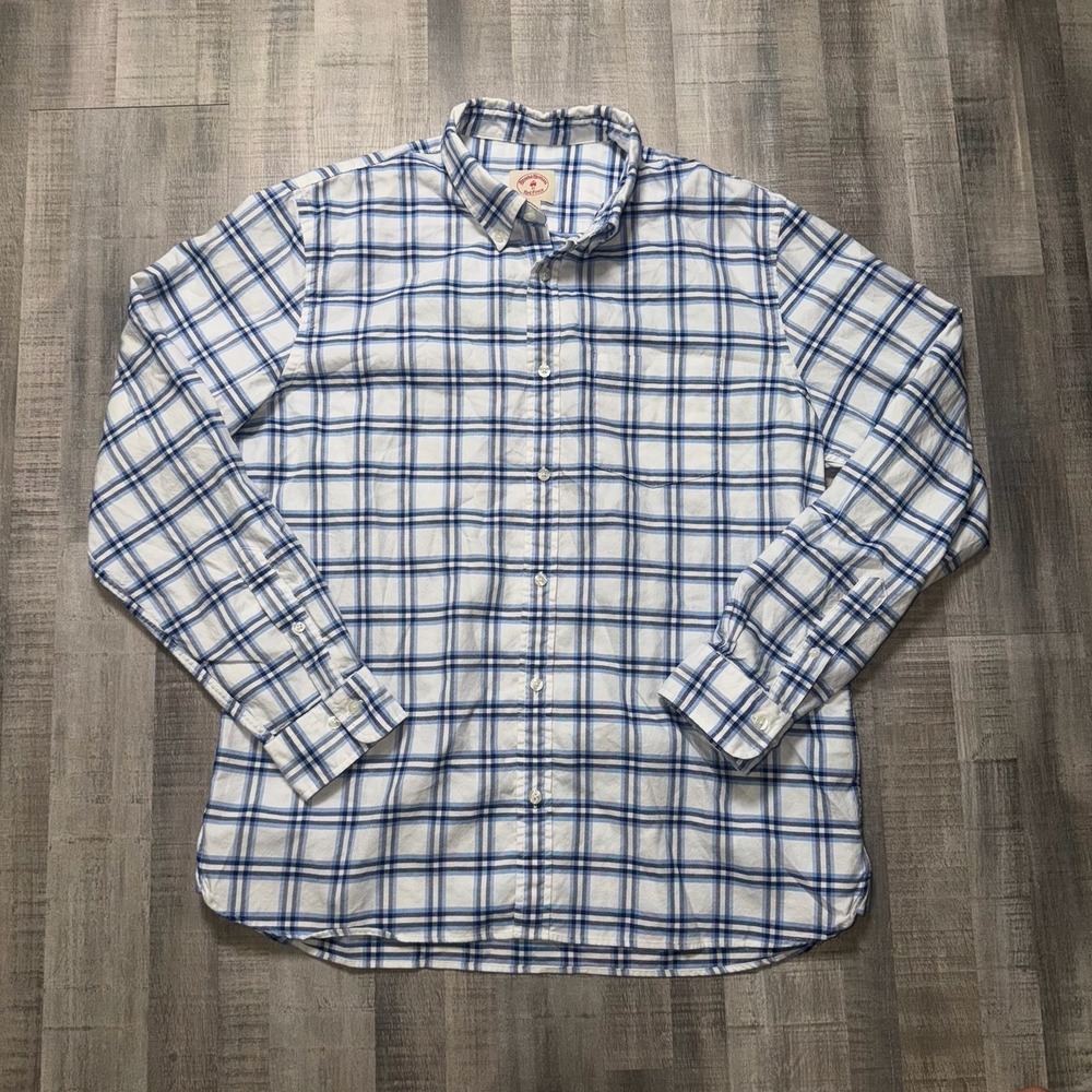 Brooks Brothers Red Fleece Shirt Mens XL Blue Plaid Button Down Long Sleeve